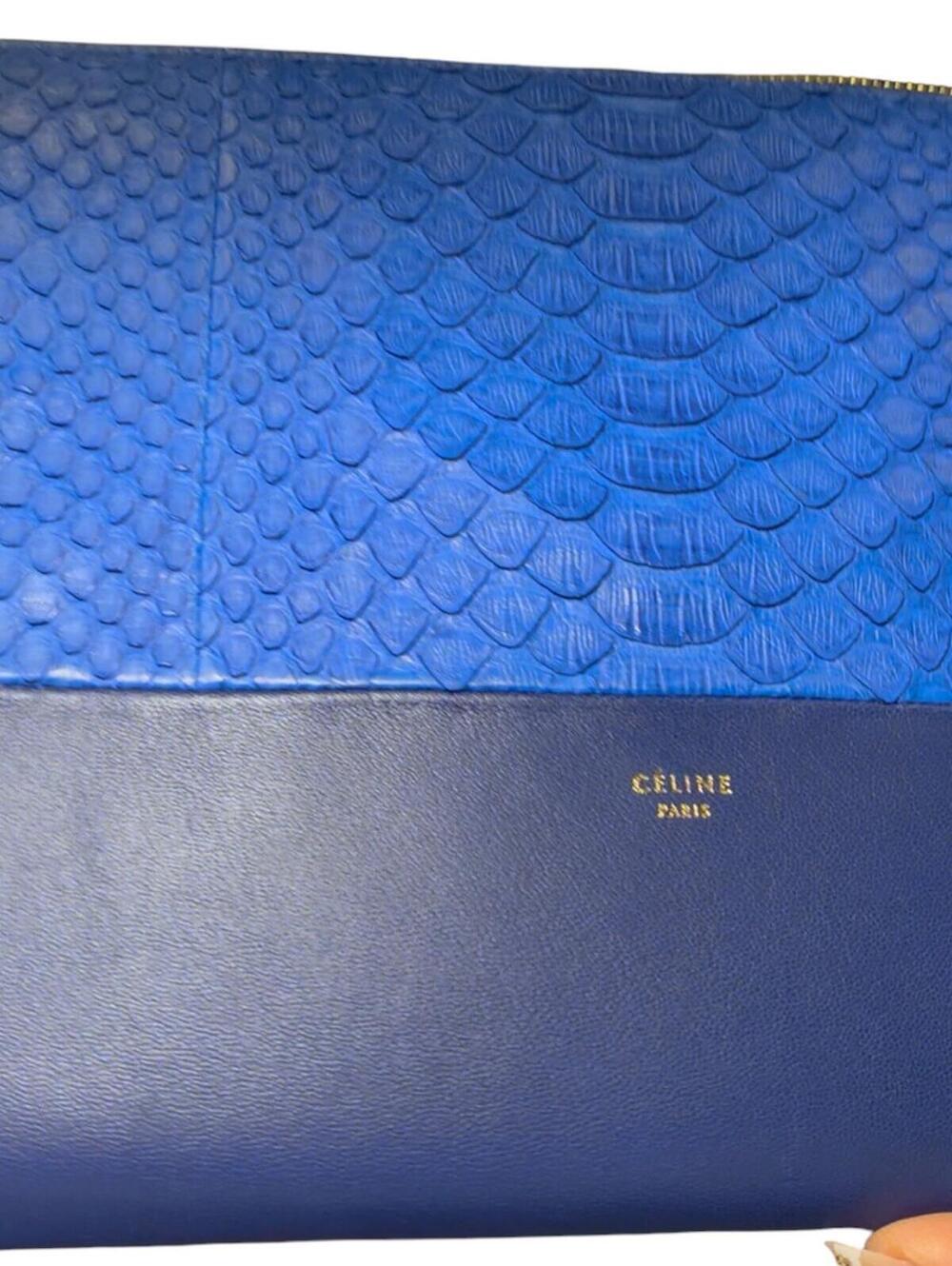Celine Exotic and Rare Blue Python & Leather Zip Clutch Pouch - Picture 3 of 8